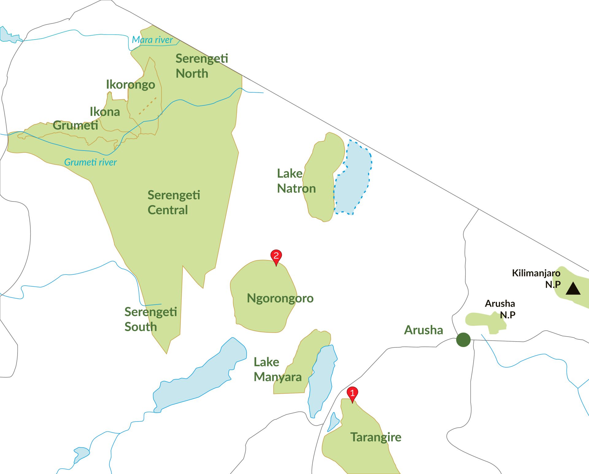 Safari de 2 días Tarangire y Ngorongoro Mapa